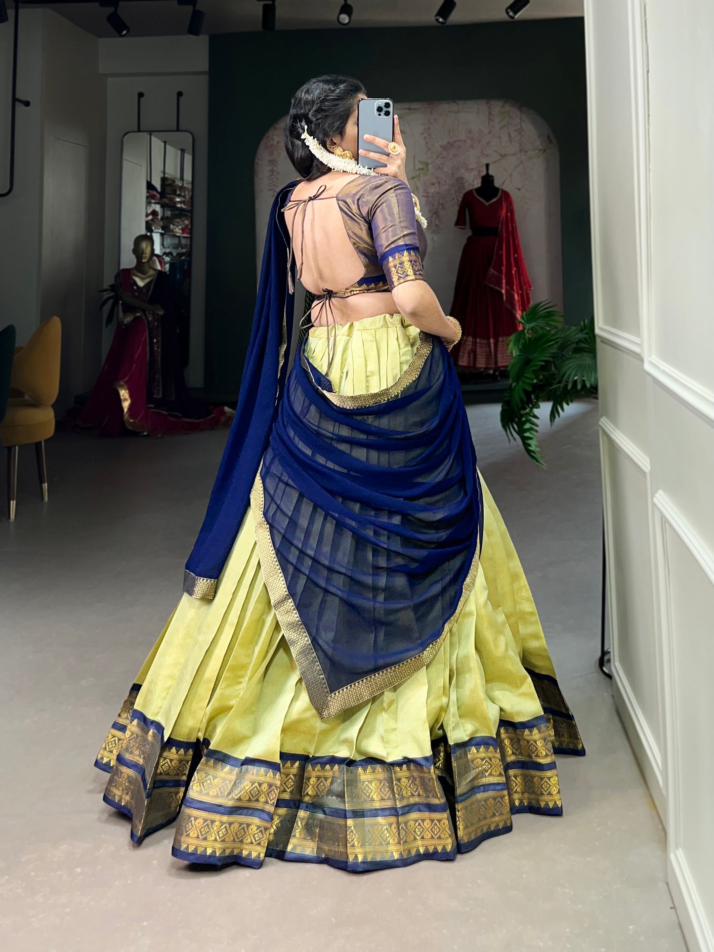 Regal Kanchipuram Silk Lehenga Choli with Zari Weaving and Georgette Dupatta