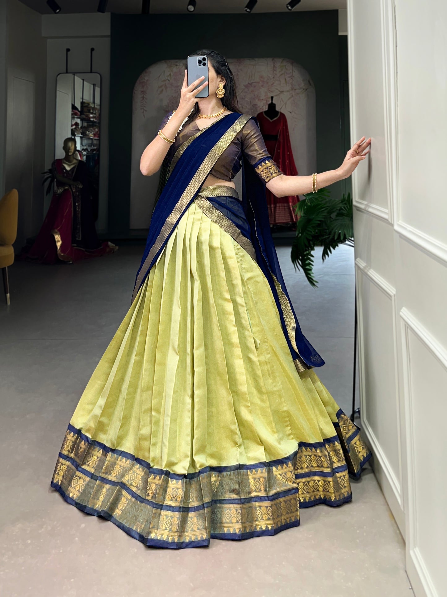 Regal Kanchipuram Silk Lehenga Choli with Zari Weaving and Georgette Dupatta