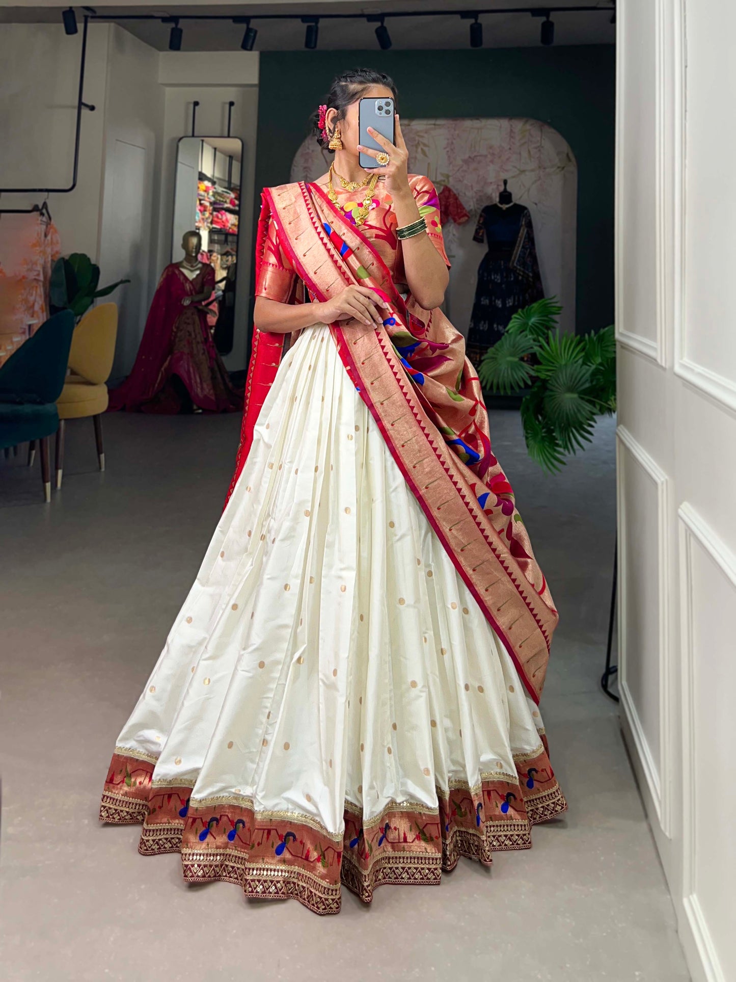 Paithani Jacquard Silk Lehenga Choli Set with Dupatta & Batwa – Zari Weaving Work | Traditional Meets Trendy