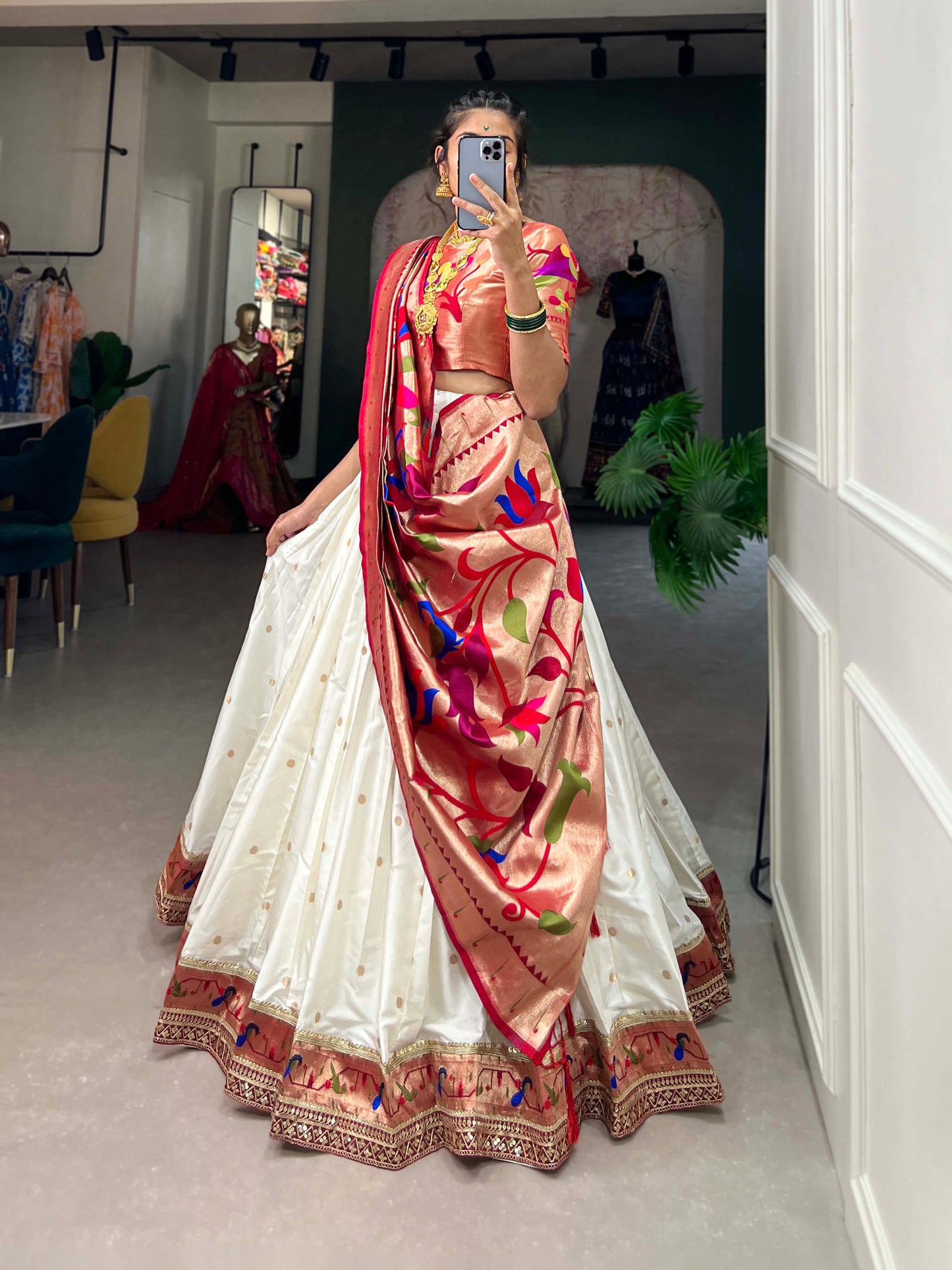 Paithani Jacquard Silk Lehenga Choli Set with Dupatta & Batwa – Zari Weaving Work | Traditional Meets Trendy