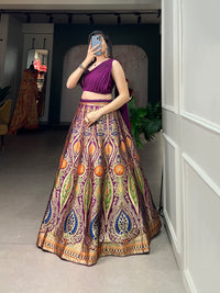 Timeless Banarasi Silk Lehenga Choli with Zari Weaving and Attached Dupatta – Elegance Woven in Tradition
