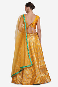 Yellow Banarasi Lehenga With Net Dupatta For Women