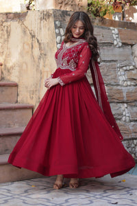 Premium Readymade Faux Blooming Gown with Sequins & Beads Embroidery + Dupatta – Elegant Full-Length Ensemble