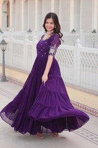 Blooming Elegance Sequined Pink & Purple Gown Anarkali Suit Set