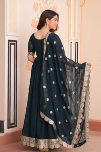 Designer Readymade Gown Set with Sequin Zari Work & Lace Dupatta