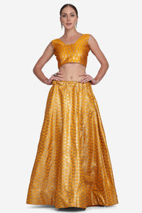 Yellow Banarasi Lehenga With Net Dupatta For Women