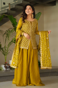 Rakhi Special Premium Sharara Set – Beaded Elegance in Mehendi & Win