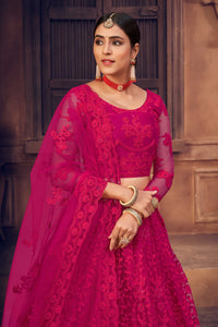 Women's Semi Stitched Net Lehenga Choli (Rose Pink_Free Size)