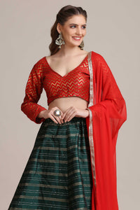 Zari Woven Flared Lehenga Choli Set with Dupatta