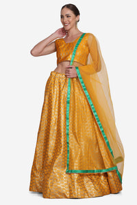 Yellow Banarasi Lehenga With Net Dupatta For Women