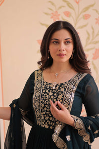 Designer Readymade Gown Set with Sequin Zari Work & Lace Dupatta