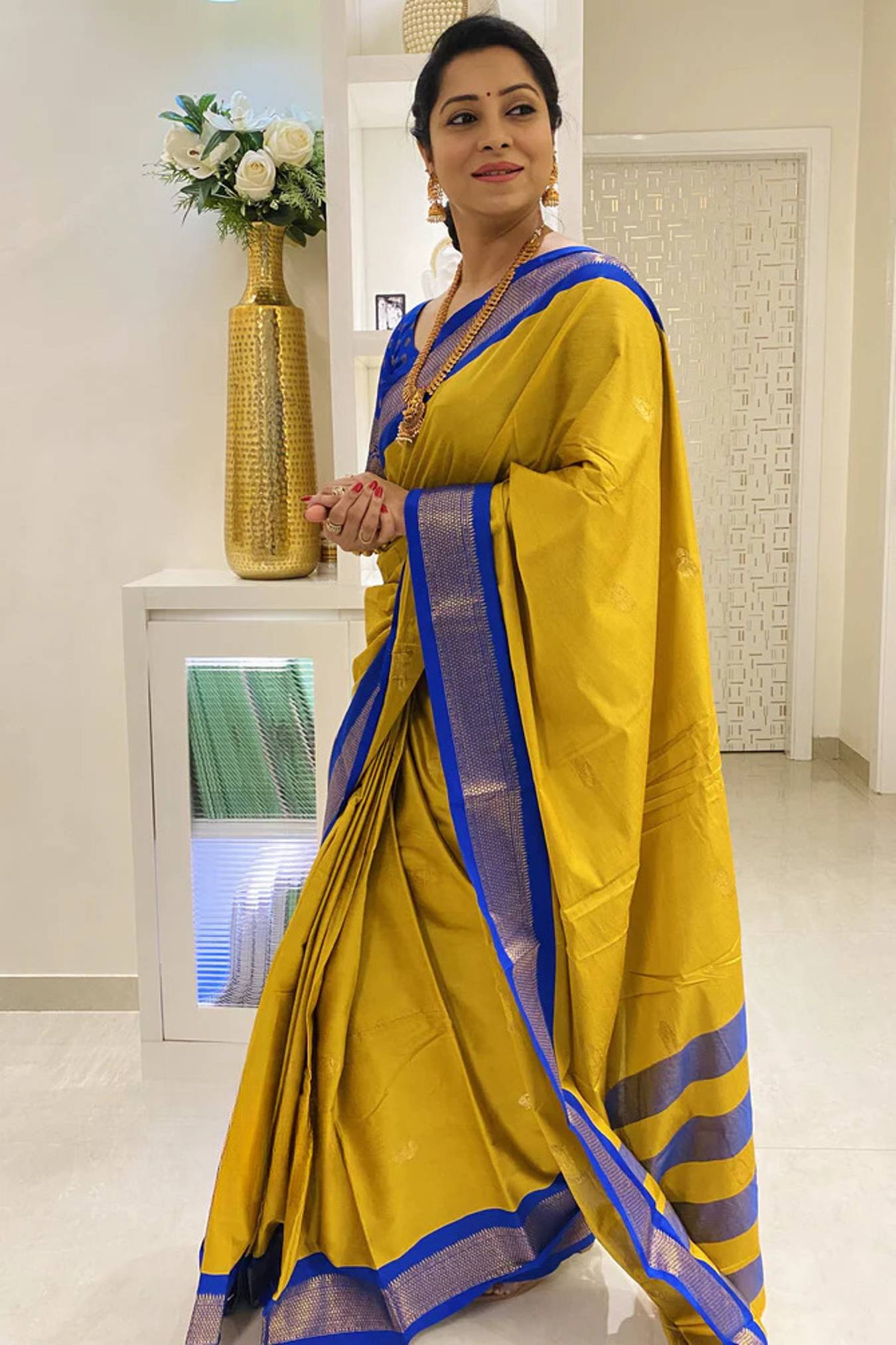 Best New Color Pure Kanjivaram Silk Saree with Contrast Border