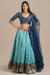 Woven Zari Silk Aqua Blue Lehenga