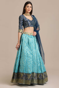 Woven Zari Silk Aqua Blue Lehenga