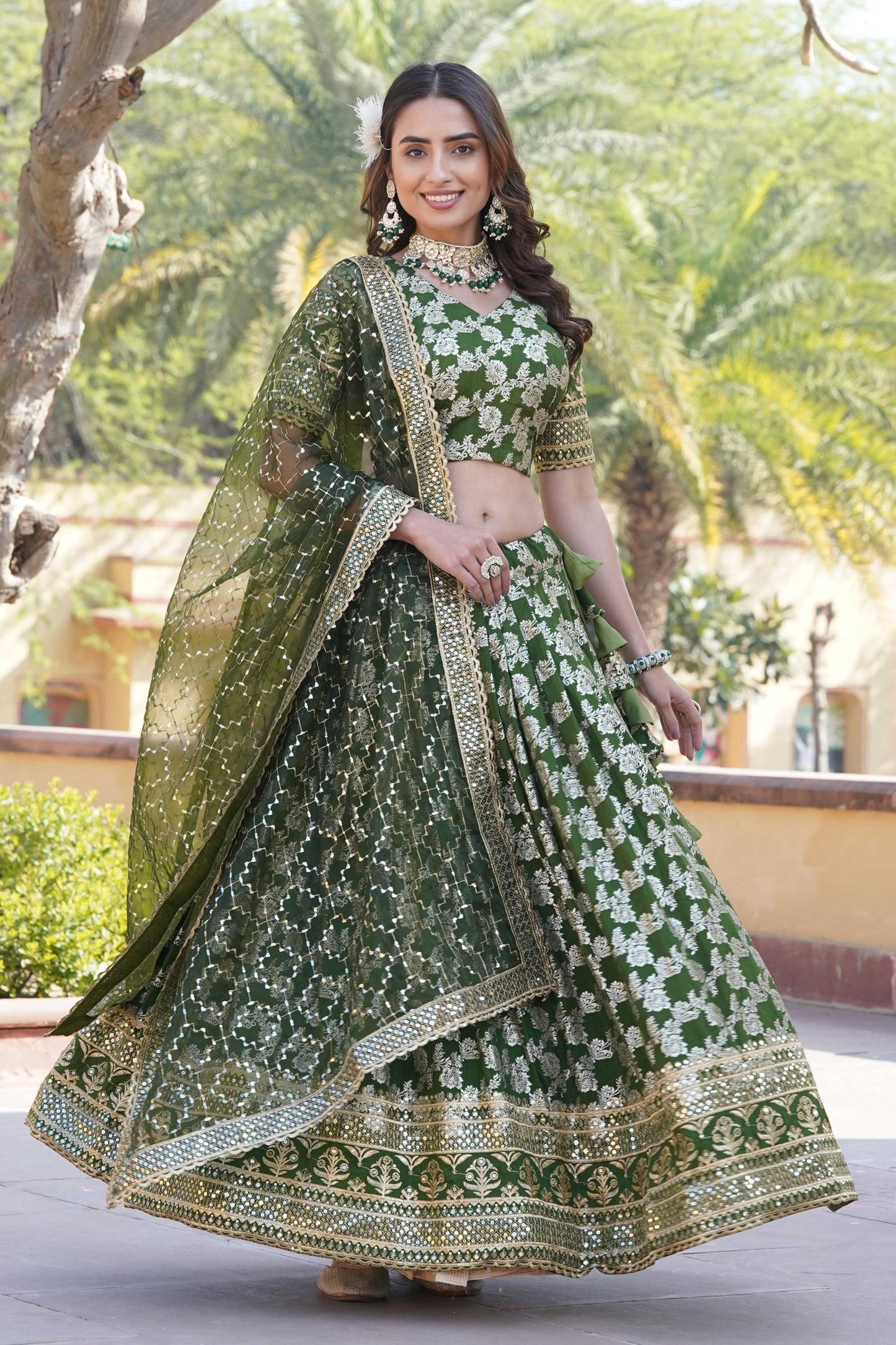 Designer Dyeable Pure Viscose Jacquard Lehenga Choli & Dupatta Set