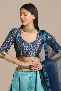 Woven Zari Silk Aqua Blue Lehenga