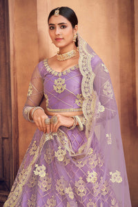 Purple Colour Net Embroidery With Full Flare Lehenga For Women