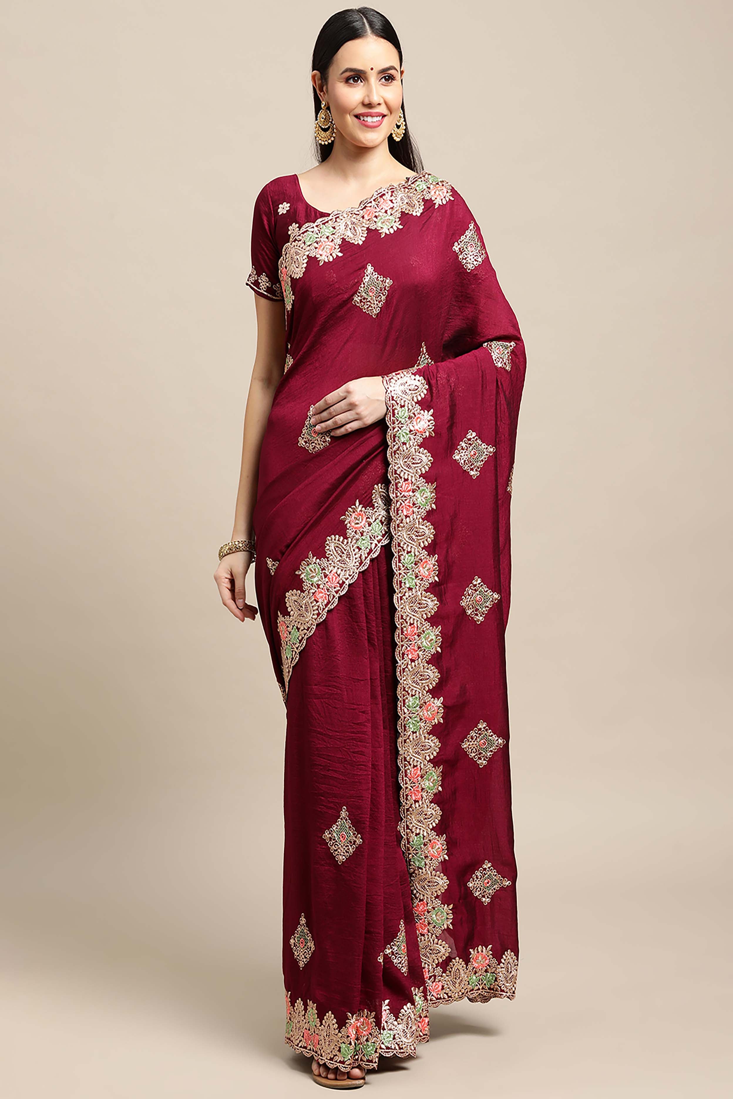 Embroidered Saree with Blouse Piece