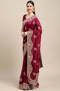 Maroon  Silk Embroidery Saree For Women