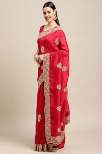 Warthy Ent Pink Silk Embroidered Saree With Unstitched Blouse