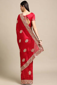 Warthy Ent Pink Silk Embroidered Saree With Unstitched Blouse