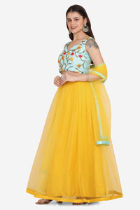 Yellow Net Lehenga with Lace Work For Women