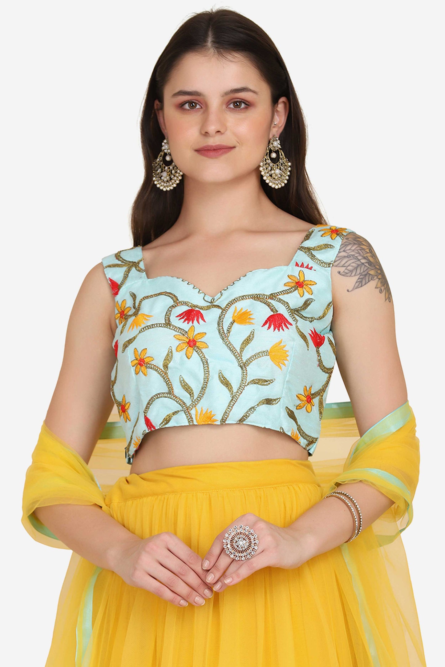 Yellow Net Lehenga with Lace Work For Women