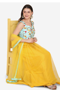 Yellow Net Lehenga with Lace Work For Women