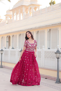 Pink Color Georgette Party Wear Gown With Sequins Embroidery Ready to Wear