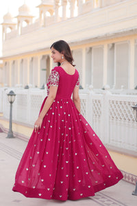 Pink Color Georgette Party Wear Gown With Sequins Embroidery Ready to Wear