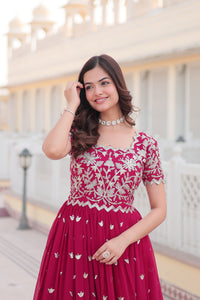 Pink Color Georgette Party Wear Gown With Sequins Embroidery Ready to Wear