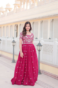 Pink Color Georgette Party Wear Gown With Sequins Embroidery Ready to Wear