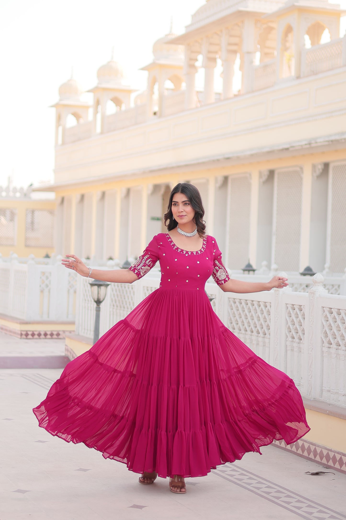 Blooming Elegance Sequined Pink & Purple Gown Anarkali Suit Set