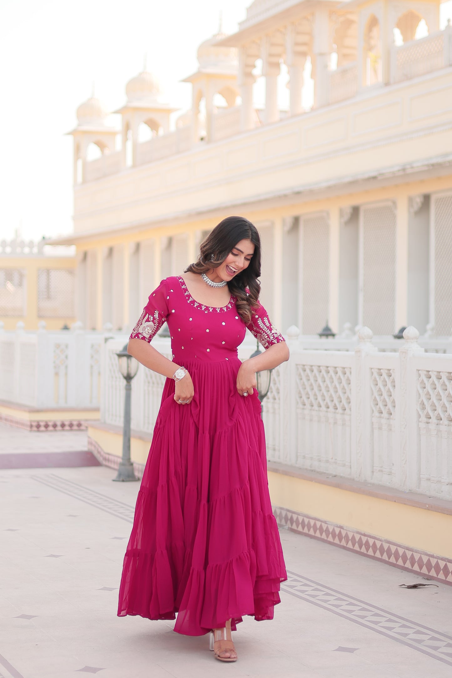 Blooming Elegance Sequined Pink & Purple Gown Anarkali Suit Set