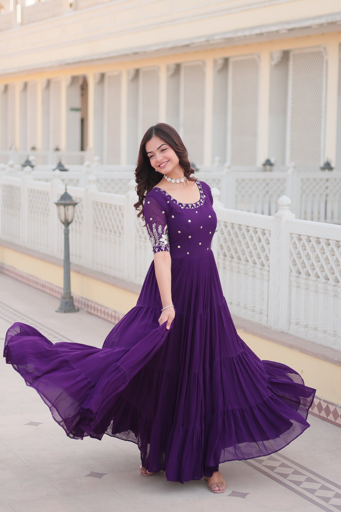 Blooming Elegance Sequined Pink & Purple Gown Anarkali Suit Set