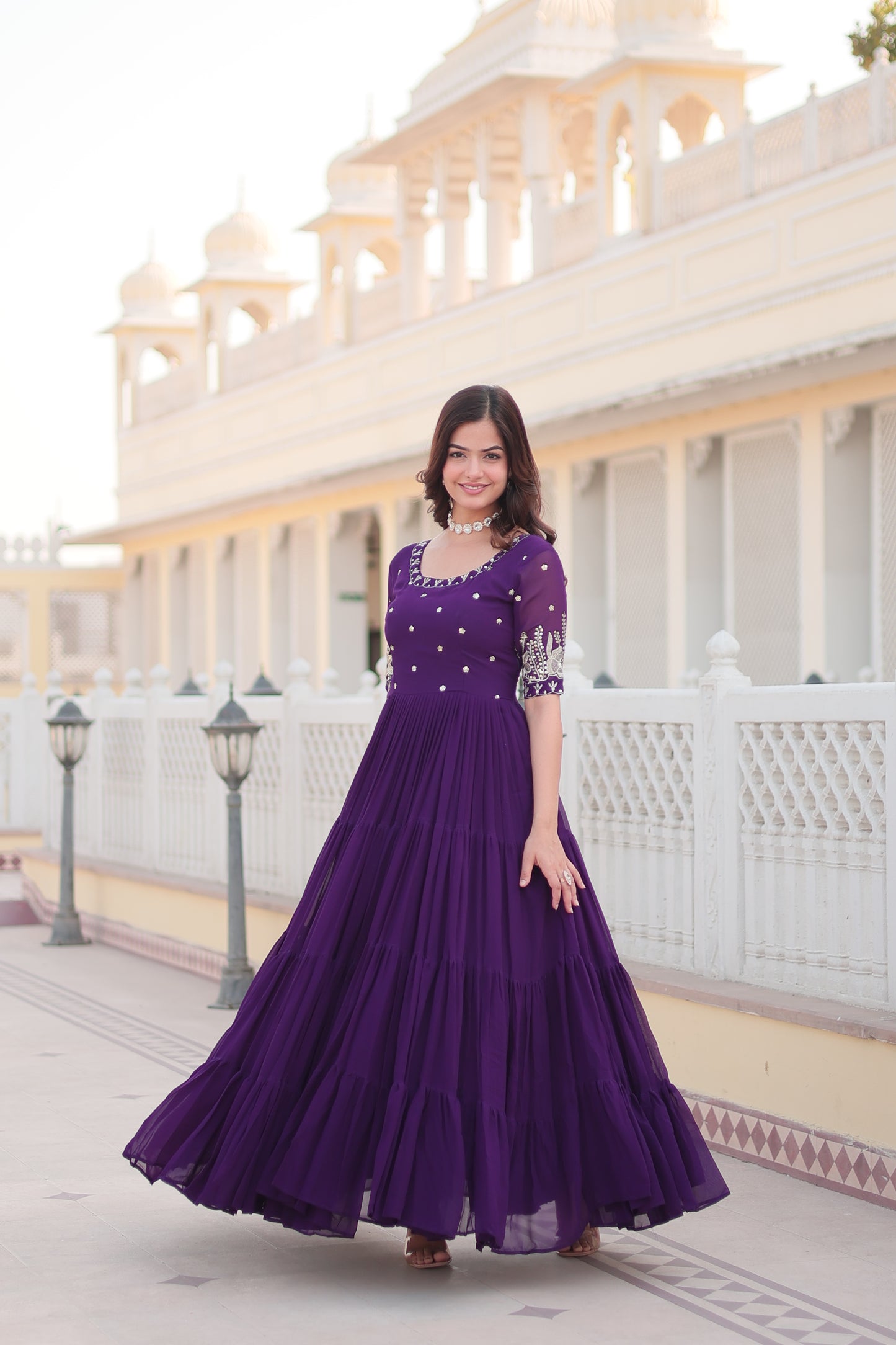 Blooming Elegance Sequined Pink & Purple Gown Anarkali Suit Set