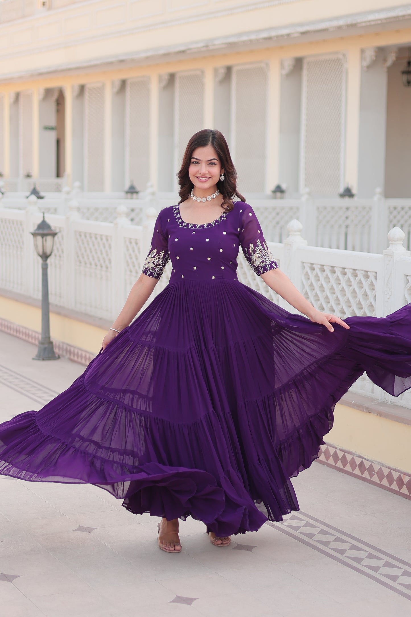 Blooming Elegance Sequined Pink & Purple Gown Anarkali Suit Set