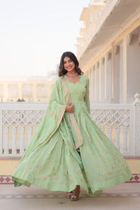 Spectacular Sky-Blue Embroidered Georgette Festival Wear Gown.