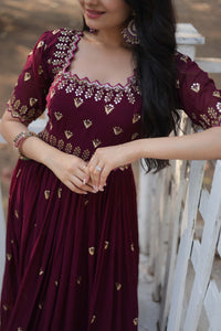 Brown Sequence Work Readymade Anarkali Gown