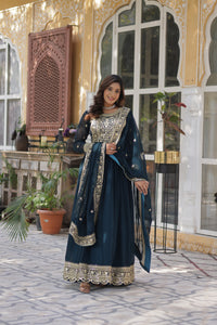 Premium Readymade Faux Blooming Gown with Zari & Sequins Embroidery + Designer Dupatta