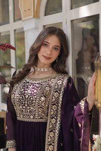 Premium Readymade Faux Blooming Gown with Zari & Sequins Embroidery + Designer Dupatta