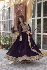 Premium Readymade Faux Blooming Gown with Zari & Sequins Embroidery + Designer Dupatta