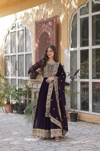 Premium Readymade Faux Blooming Gown with Zari & Sequins Embroidery + Designer Dupatta