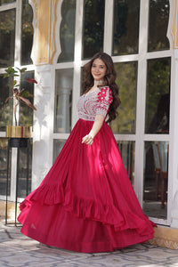 Lehenga with Readymade Slit Cut Long Kurti Set – Star Georgette with Beads & Sequins Embroidery
