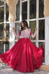 Lehenga with Readymade Slit Cut Long Kurti Set – Star Georgette with Beads & Sequins Embroidery