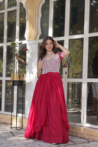 Lehenga with Readymade Slit Cut Long Kurti Set – Star Georgette with Beads & Sequins Embroidery