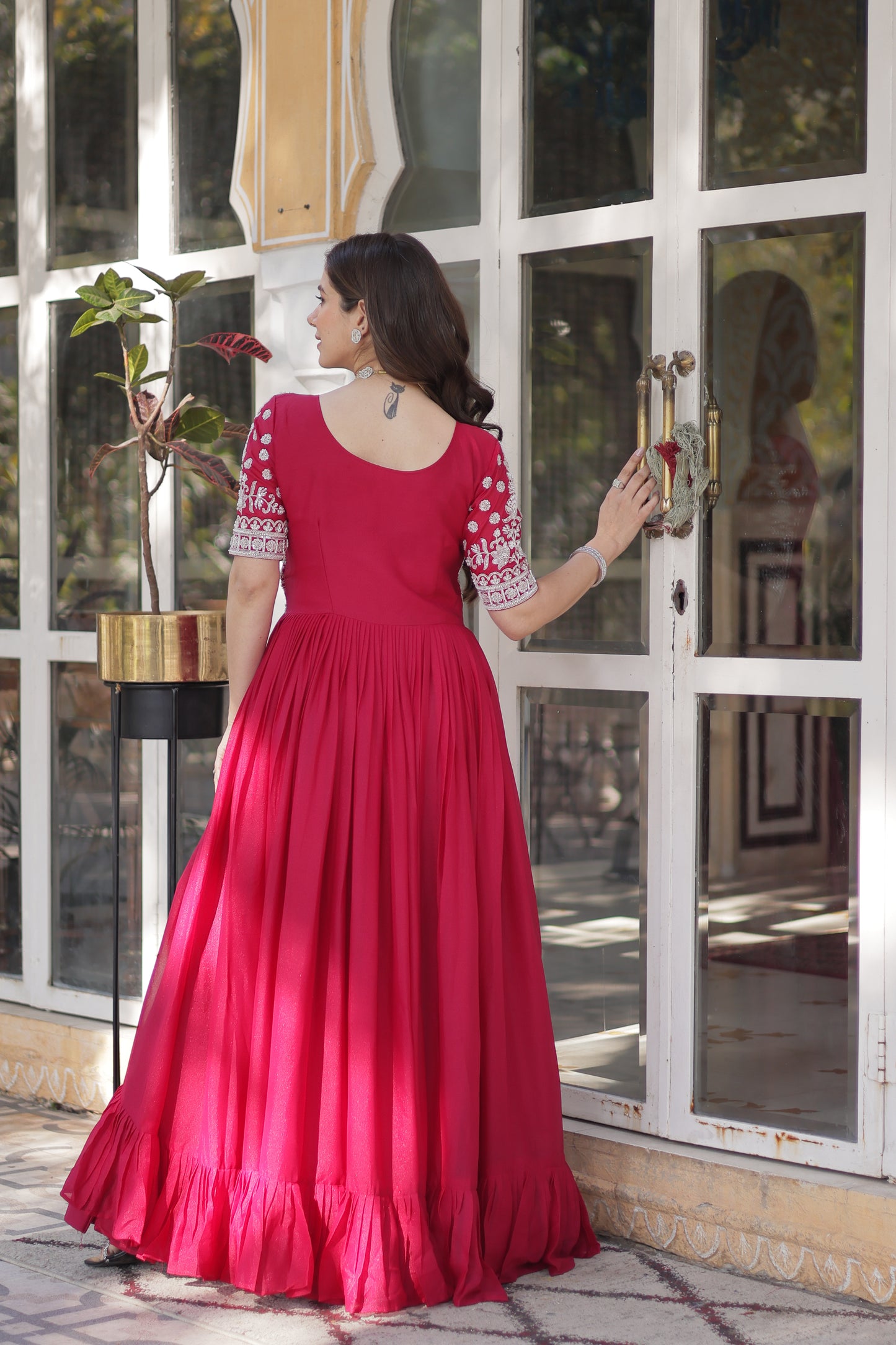 Lehenga with Readymade Slit Cut Long Kurti Set – Star Georgette with Beads & Sequins Embroidery