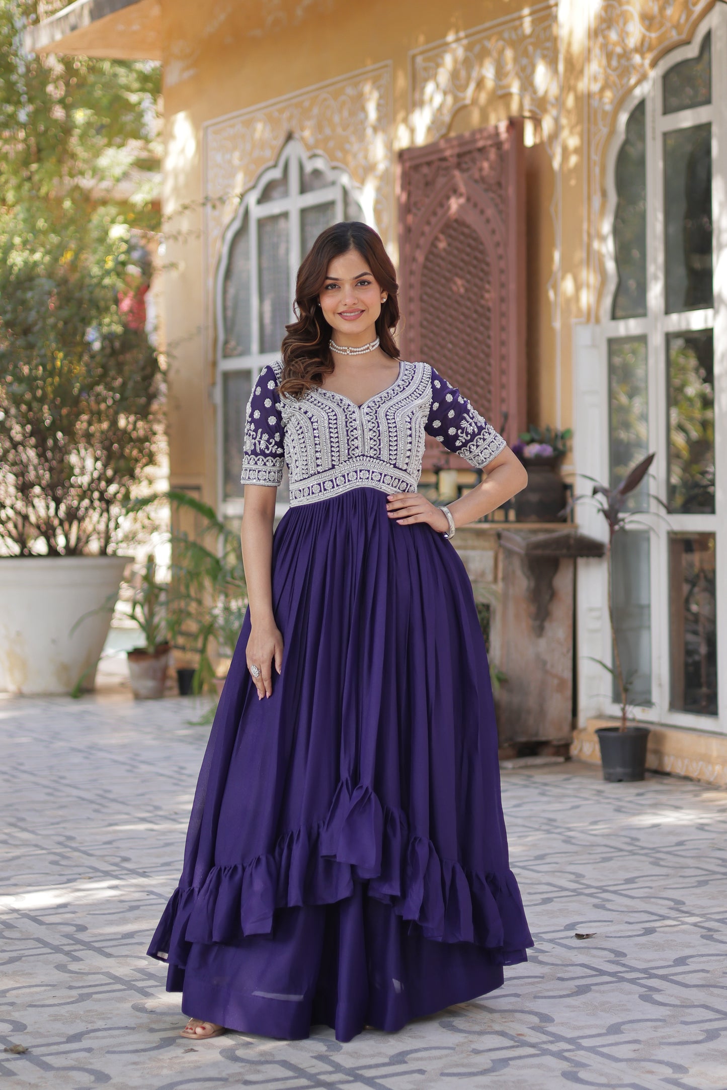 Lehenga with Readymade Slit Cut Long Kurti Set – Star Georgette with Beads & Sequins Embroidery