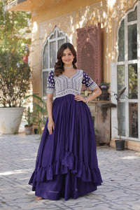 Lehenga with Readymade Slit Cut Long Kurti Set – Star Georgette with Beads & Sequins Embroidery