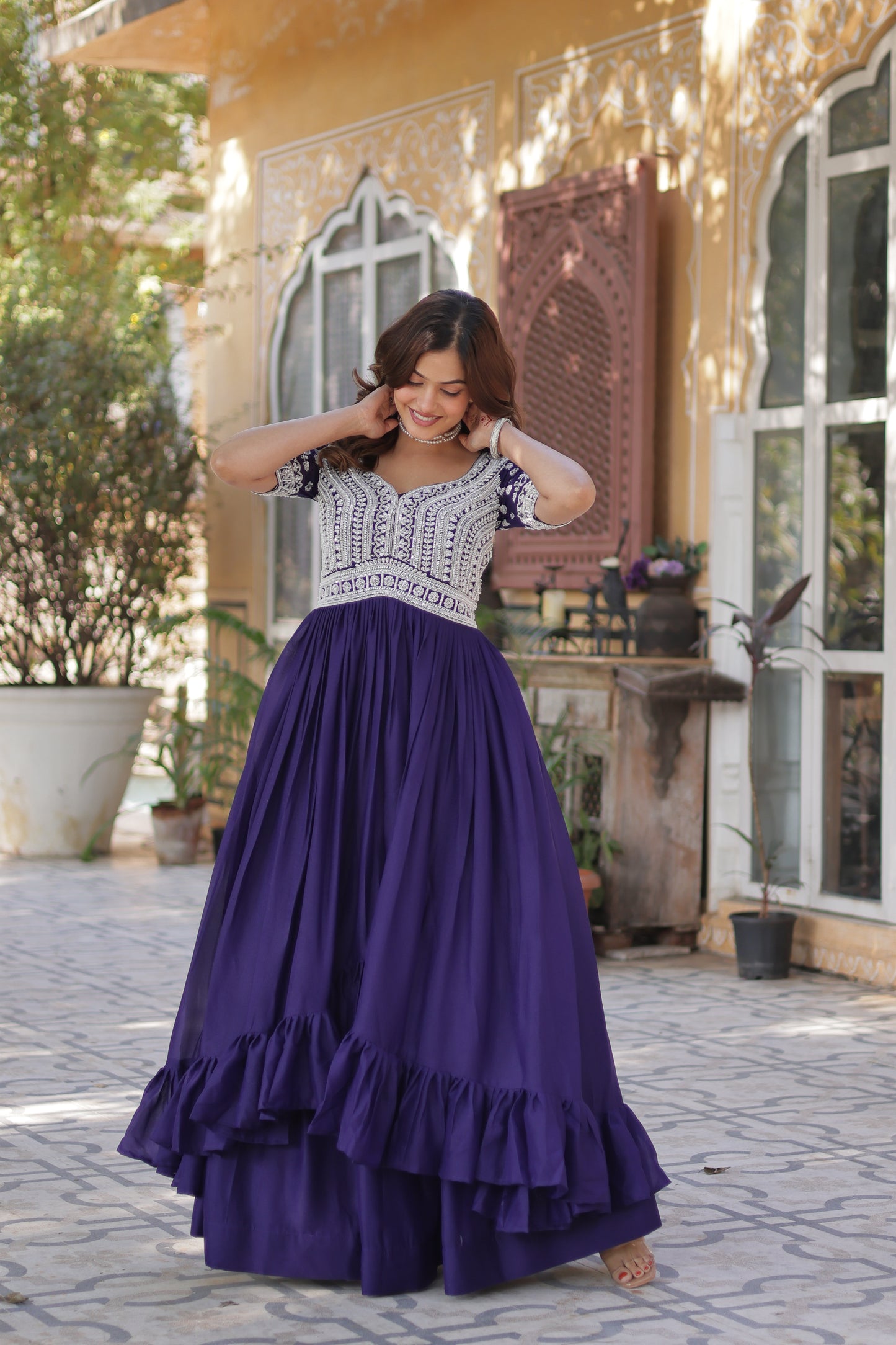 Lehenga with Readymade Slit Cut Long Kurti Set – Star Georgette with Beads & Sequins Embroidery